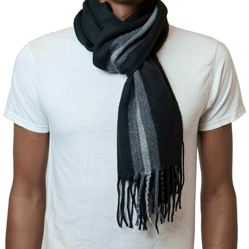 Alpine Swiss Mens Plaid Scarf Soft Winter Scarves Unisex,Black Stripe,One Size