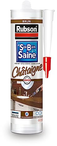 Rubson Mastic Salle de bain Saine Couleur Marron Châtaigne, Joint silicone multi-matériaux renforcé en antifongiques, mastic sanitaire coloré, souple & étanche, 280 ml