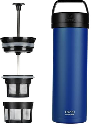 ESPRO Reise French Press Ultralight, Mini Coffee Maker mit Thermo-Funktion, 475ml, blau
