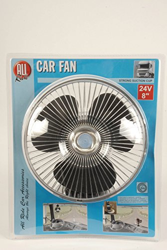 All ride LKW-Ventilator 24V - Kleiner Ventilator mit Saugnapf - LKW-Zubehör - Autoventilator für Armaturenbrett - Kabellänge 2M - Metall/Kunststoff - Schwarz/Silber