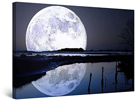 Startonight Quadro su Tela La Luna Piena d'acqua, Quadri Moderni Paesaggio Stampe Camere da Letto Stampe Incorniciate 60x90 cm, Decorazione Parete, Idea Regalo Elegante Luminoso al Buio