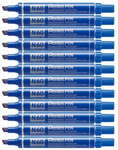Pentel N60 Permanent Marker Chisel Tip Max.6mm Line Blue Ref N60-C [Pack of 12]
