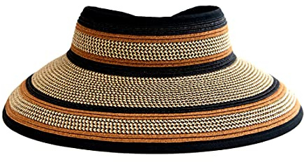 San Diego Hat Company Women's One Size Ultrabraid Visor with Ribbon Trim and Black Velcro, Mixed Brown