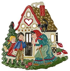 Zinnfigur Hexenhaus mit Hänsel, Gretel und Hexe