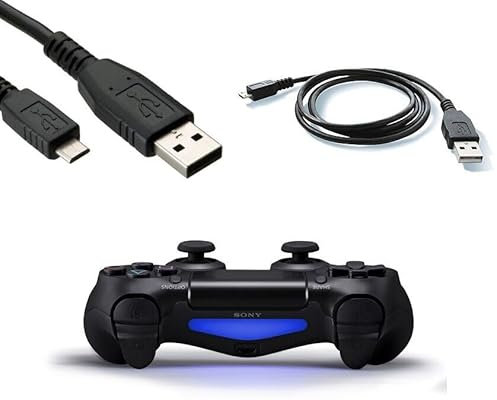 Invero® 3M Micro USB Charger Cable for Playstation 4 PS4 Dualshock 4 Wireless Controller via Bluetooth or Wifi, Features LED Indicator - Play And Charge