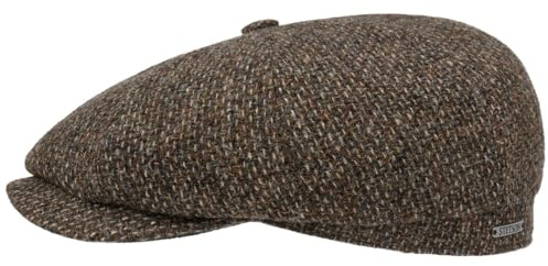 Stetson Gorra Burney Hatteras Hombre 100% Cuero Autentico Forro de Algodón Newsboy Ocho Piezas Boina Moderna Verano/Invierno