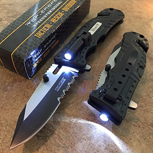 Tac-Force Master Cutlery TF-835SH 4.5 Folder Sf Logo Laser Black Half Serrated Blade Black Aluminum Handle with Pocket Clip