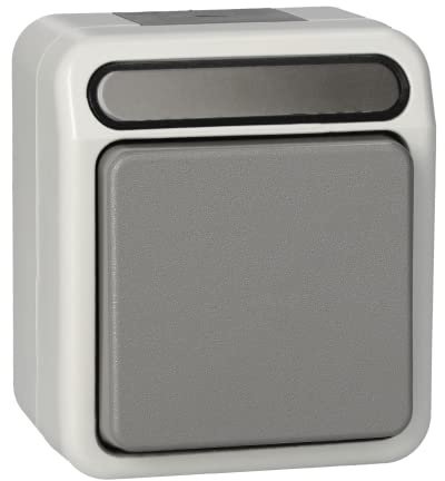 Schneider Electric Merten MEG3156-8029 ytmonterad växelströmbrytare för våtrum, knapp med N-klämma, ytmonterad strömbrytare 1-vägs, IP44, AQUASTAR, ljusgrå