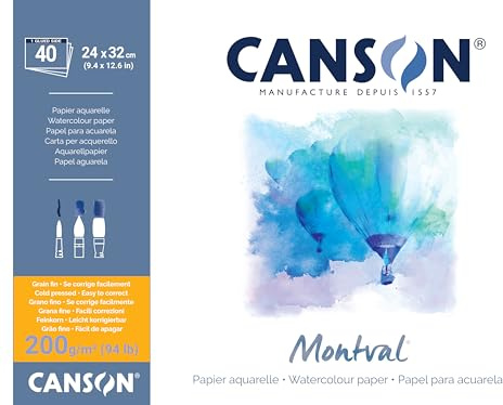 Canson Montval - Blocco per acquerello,guazzo,acrilico,collato lato lungo 24 x 32 cm, 40 fogli, 200 g/m² grana fine