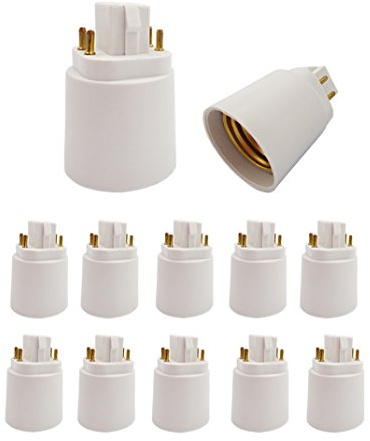 12pcs E-Simpo 4Pin CFL GX24Q to E26/E27 Medium Screw LED Bulb Socket Lamp Base Lampholder Adapter Converter,NOT Plug and Play, Need Rewire to Bypass Ballast. (12-Pack)
