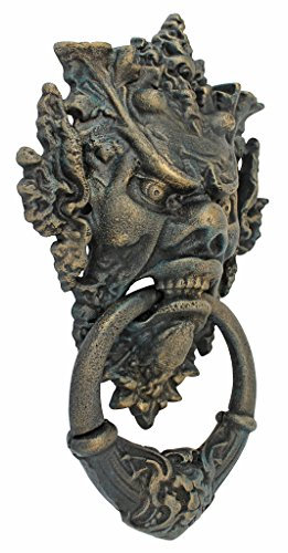 Design Toscano Vecchio-Blattmaske, Authentischer Bronze-Türklopfer, 38 cm, Grünspan