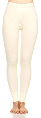 100% Merino Wool Women's Midweight Base Layer Bottoms - Thermal Underwear - No Itch Renewable Fabric - Natural Cream - Small