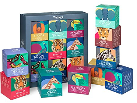 Whittard of Chelsea - Coffees of the World - Coffee Sampler Gift Box Set, 100% Arabica, Multiple Roast Types (9 Individually Wrapped Ground Coffees, 1 Box)