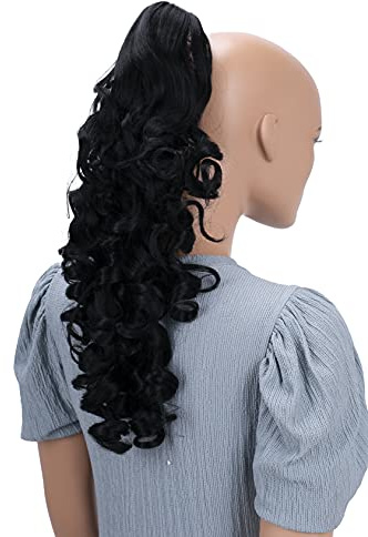 CAISHA 50cm Posticcio Treccia Portare I Codini Extensions Per I Capelli Voluminoso Ondulato Nero HV1
