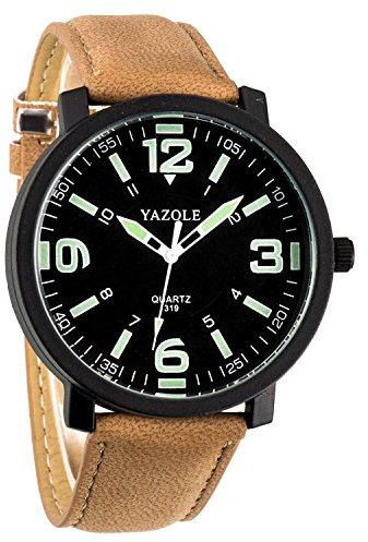 WANGSAURA Men 30M Waterproof Night Light hands Simple Style Leather Strap Quartz Wrist Watch-Brown