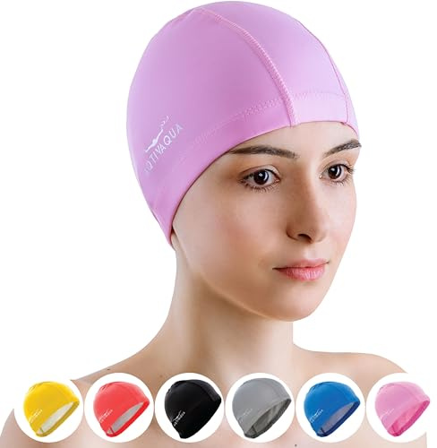 AqtivAqua Bonnet de Bain pour Adultes et Enfants – Spandex Doux et élastique avec Couche protectrice – Idéal pour Une Utilisation dans Les piscines ou l'eau Libre