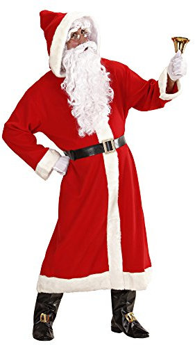 W WIDMANN MILANO Party Fashion 1544V - Weihnachtsmannkostüm, 6-teilig, Mantel mit Kapuze, Gürtel, Stiefelüberzieher, Perücke, Bart mit Schnurrbart und Augenbrauen, Nikolaus, Weihnachten