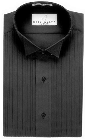 NEIL ALLYN Men's Black Wing Collar 1/4 Pleats Tuxedo Shirt-XL-36-37