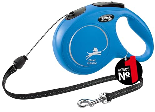 flexi Classic M | 8 m Retractable Cord Leash for Dogs up to 20 kg | Blue | Retractable Dog Lead | Weight: 350 g | Dimensions: 12.2 x 19.5 cm