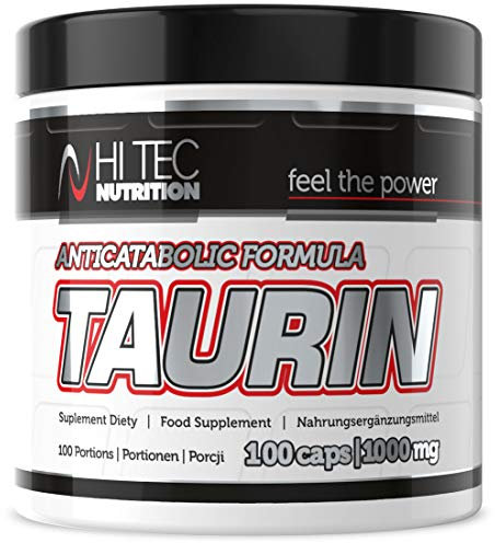 HI TEC NUTRITION Taurin Kapseln Hochdosiert Antikatabol Formel - Nahrungsergänzung mit Amino Insulinomimetischer Wirkung - Taurin Kapseln 1000mg Portion 1 Kapsel