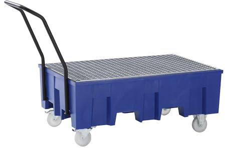 Vasca di raccolta mobile in PE, per 2 fusti da 200 l, con griglia zincata.