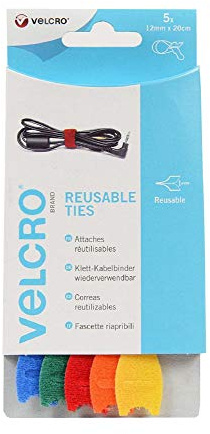 VELCRO Marque | Ruban auto-agrippant réutilisable | ONE-WRAP | 12mm x 20 cm | Multicolore | Paquet de 5