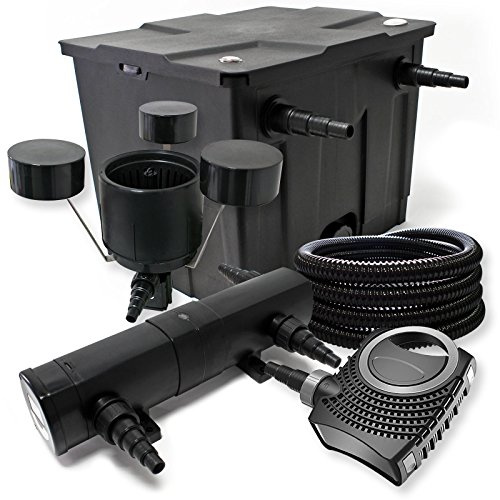 Juego de filtros estanque bio 12.000l UVC clarificador 36W 80W Bomba manguera 25m skimmer Jardin