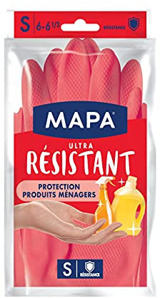MAPA - Ultra Résistant - Gants de Ménage mix Latex et Nitrile - Résistant et Souple - Protection contre les Produits Ménagers - Taille S
