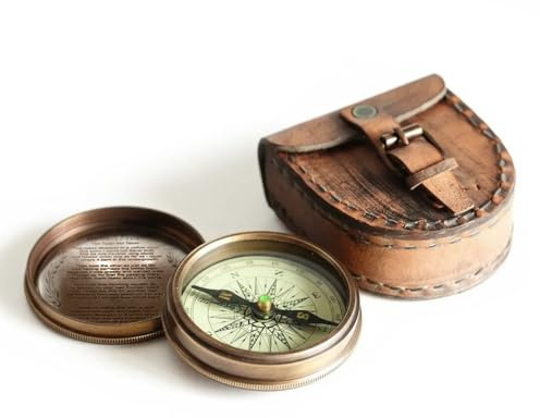 Wind & Weather Boussole poème en Laiton Vieilli avec étui en Cuir