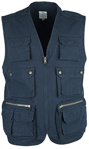SEA BARRIER Gilet Uomo MULTITASCA Art Rocky 100% Puro Cotone Tela Blu Verde Beige M - 3XL
