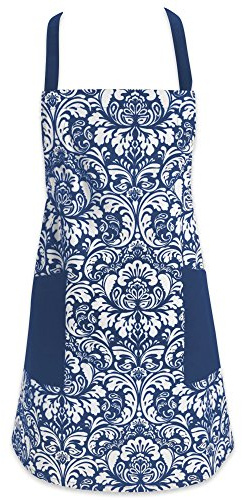 DII Chef Style Cotton Apron Adjustable Straps and Large Pocket, Nautical Blue