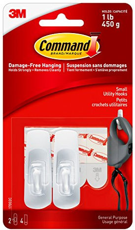 Command Utility Hooks, Small, 2 Command Hooks 4 Command Strips - 17002C, White