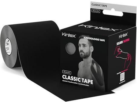 Kintex Kinesiologie Tape Classic, 7,5 cm x 5 m, Tape extra breit, hautfreundlich & wasserfest, Kinesiologie Tape, Physio Tape, für Sport & Physiotherapie (Schwarz)