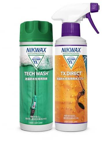 Nikwax Lessive Tech Wash 300ml + Imperméabilisant Spray TX.Direct 300ml, nettoie efficacement, restaure la déperlance et la respirabilité des vêtements de Pluie