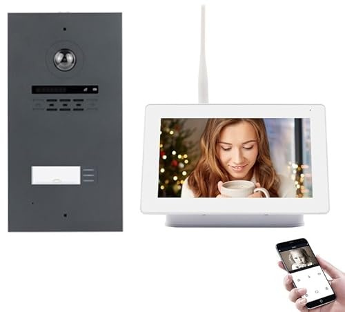 Video citofono senza fili, impianto di radio-citofono per porte con 2 dispositivi portatili