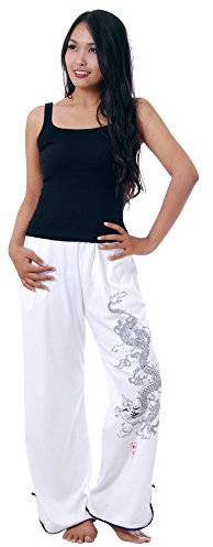 Damen Asia China Yoga,Tai Chi & Meditations Hose Baumwolle Weiß S/M
