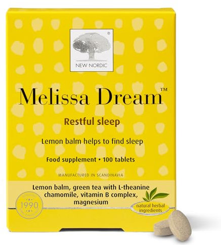 New Nordic Melissa Dream - Melatonin-Free Natural Sleep Aid & Insomnia Relief for Adults - Magnesium & Chamomile - 100 Herbal Sleeping Tablets