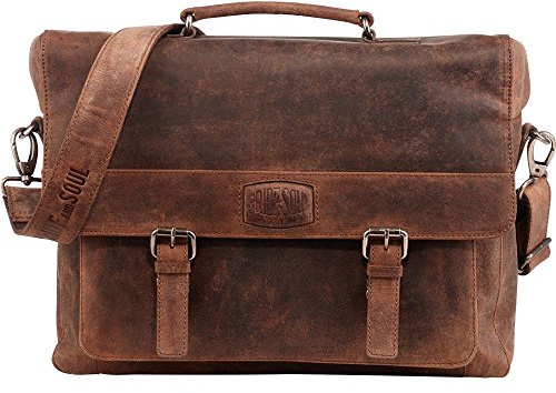 Pride and Soul 47139 Business Umhängetasche CLOUD aus echtem Leder, braun, ca. 28,5 x 37,5 x 13 cm