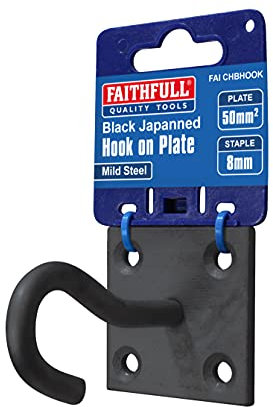 Crochet Faithfull 8 mm sur plaque – Crochet mural en acier laqué noir avec base pré-percée (50 x 50 mm) pour étendoirs, câbles, chaînes et autres objets de rangement