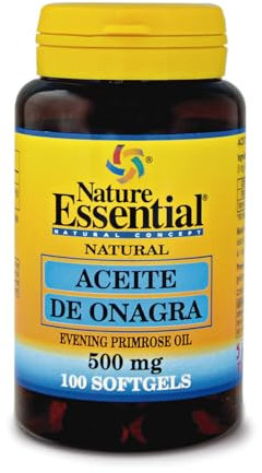 Nature Essential | Perlas de Aceite de Onagra 500 mg | 100 Perlas | Síntomas Menstruales | Primera Presión en Frío | 10% GLA | Omega 3|6|9 | Vitamina E