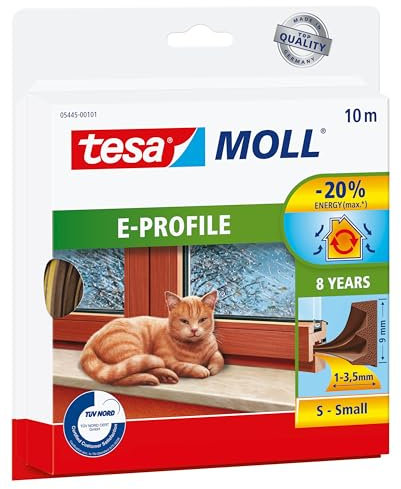 tesamoll E-Profil Gummidichtung - Selbstklebende Dichtung zum Isolieren von Spalten an Fenstern und Türen - Braun - 10 m x 9 mm x 4 mm