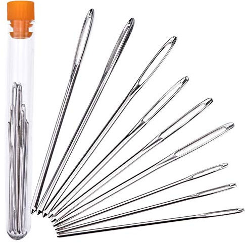 Large-Eye Blunt Needles, Steel Yarn Knitting & Sewing Needles, 9 Pieces (Silver)