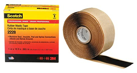 3M Scotch Rubber Mastic Tape 2228, 1 in x 10 ft, Black, Conformable, Self–Fusing, Electrical Insulating, Moisture Sealing, Indoor and Outdoor Applications, 65 mil thick, 1 Roll