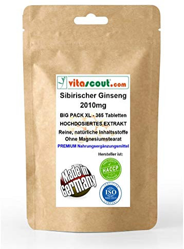 Sibirischer Ginseng Extrakt entspricht 2010mg Pulver PRO TABLETTE - MADE IN GERMANY - 365 Tabletten - OHNE MAGNESIUMSTEARAT