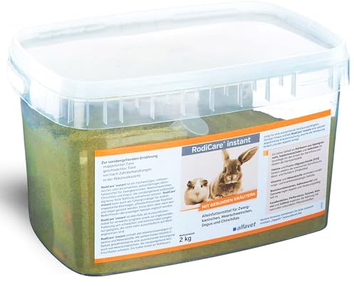Alfavet RodiCare Instant (2 kg) – Alimento completo in polvere per conigli, porcellini d’India e piccoli roditori – ricco di fibre e con erbe selezionate, con misurino