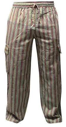 Pantalones Shopoholic Fashion, hippies, de pierna ancha, unisex, bolsillos laterales, diseño de rayas Verde Green MIX L