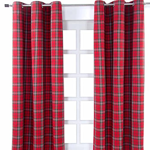 Homescapes Ösenvorhang Blickdicht Edward Tartan Schottenmuster Dekoschal 2er Set Breite 137 x Länge 182 cm Vorhang Paar 100% Baumwolle