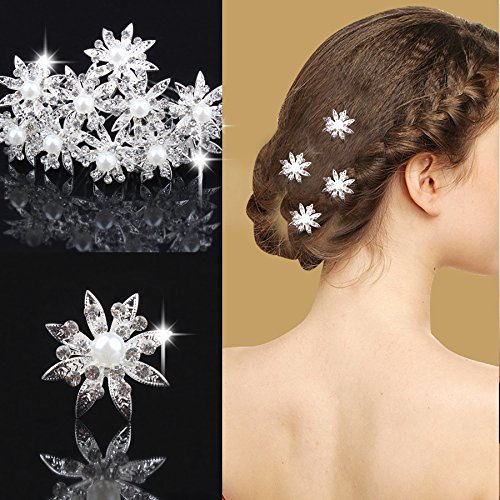 Miya® 4Stück für Prinzessin hochwertige wunderschöne Stern Blumen Silber Haarspiralen Haar Curlies aus Perle und Strass, Braut Hochzeit Jugendweihe Haarnadel Haarschmuck