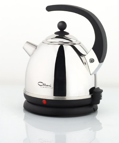 Ottoni Fabbrica Bollitore Elettrico in Acciaio Inox Progettato e Fabbricato in Italia 1,7L 2400W, Spegnimento Automatico, Senza BPA, Filtro Anti-Calcare Rimovibile, Protezione da Bollitura a Secco, Rotazione Base a 360° Alice Nero Lucido