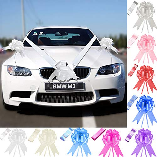 Time to Sparkle 3 Bows+7m Ribbon Wedding Car Ribbon Decoration(White) | Gift Wrapping Bows Kit for Wedding Car Baskets Presents Christmas Bow